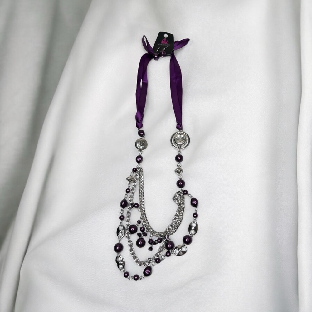 Paparazzi All The Trimmings Purple Necklace and Earrings Set - Picture 5 of 5